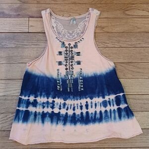 Gimmics By BKE Tie-Dye Beaded Sleeveless Top - Peach and Blue